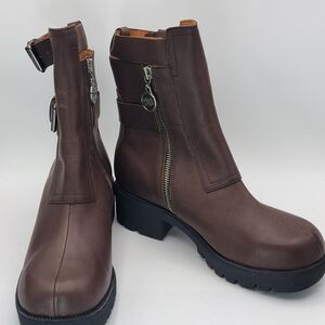 DOUBLE H Brown Leather Ankle Boots SIZE 8
